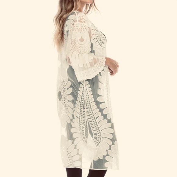 BRAND NEW Simply Couture Sheer Elbow Sleeve Embroidered Cardigan, Women's - Picture 3 of 3